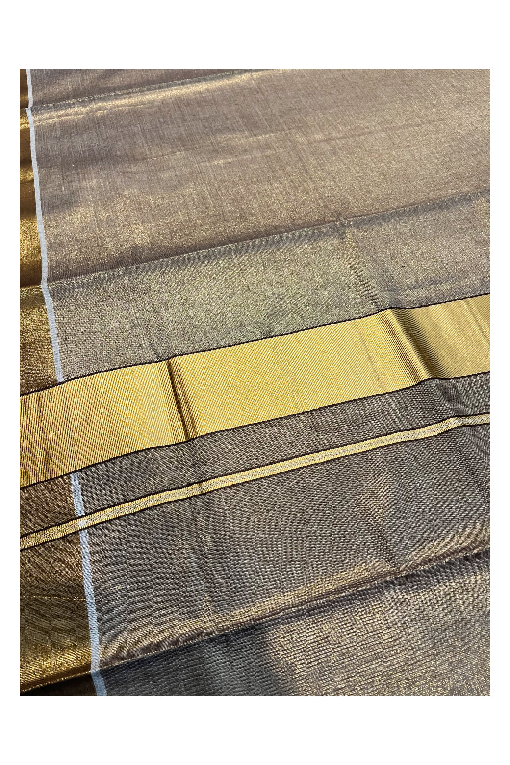 Kerala Brown Tissue Kasavu Plain Saree with 3 Inch Border