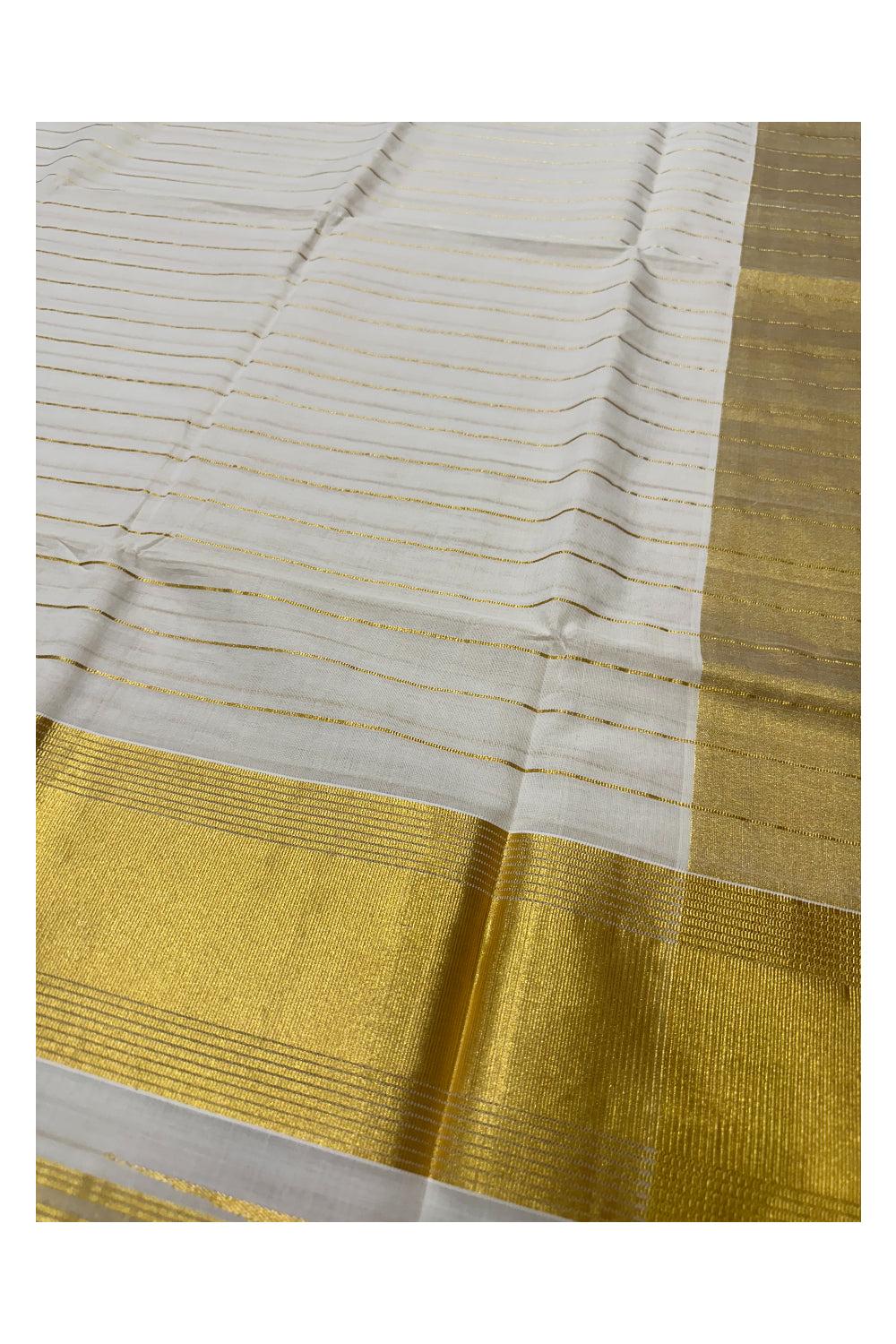 Southloom Premium Handloom Cotton Kasavu Lines Design Saree