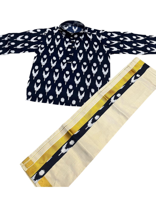 Southloom Tissue Ajrakh Printed Kids's Combo (Shirt + Velcro Mundu) SLKCOMBO