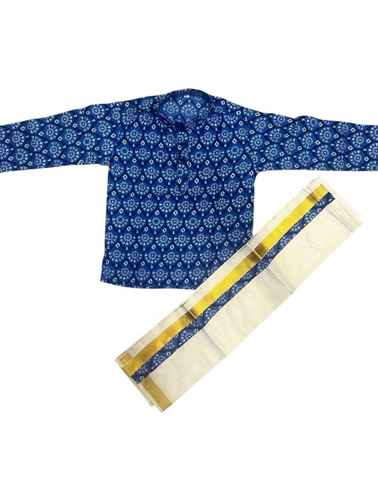 Southloom Tissue Ajrakh Printed Kids's Combo (Shirt + Velcro Mundu) SLKCOMBO