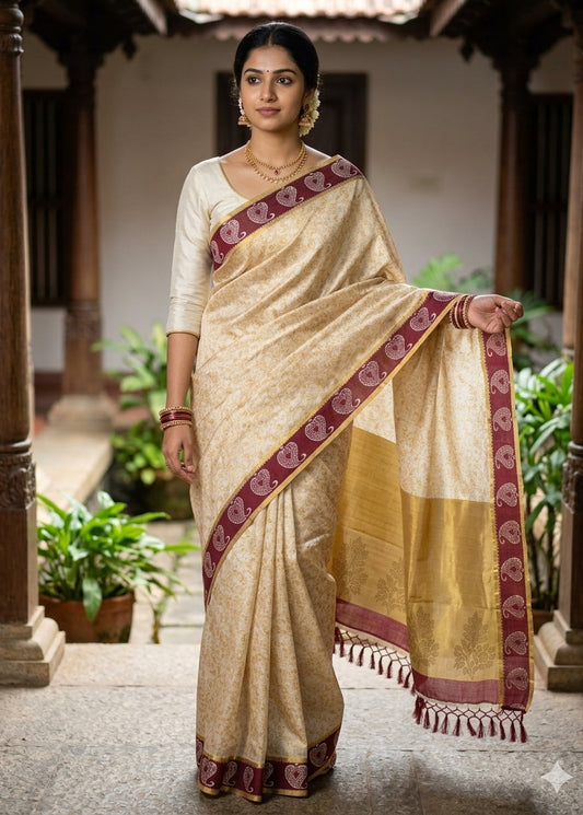 Kerala Tissue Saree with Tassels SL221