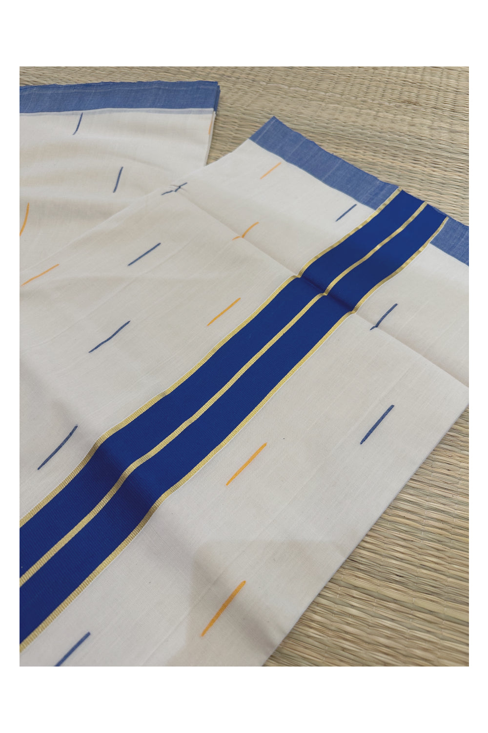 Southloom Super Premium Unakkupaavu Handloom Butta Work Saree with Dark Blue and Pure Kasavu Border