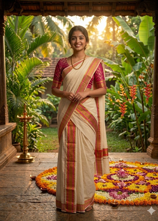 Kerala Cotton Kasavu With Kara Single Set Mundu (2.80 mtrs) SLKK SL424