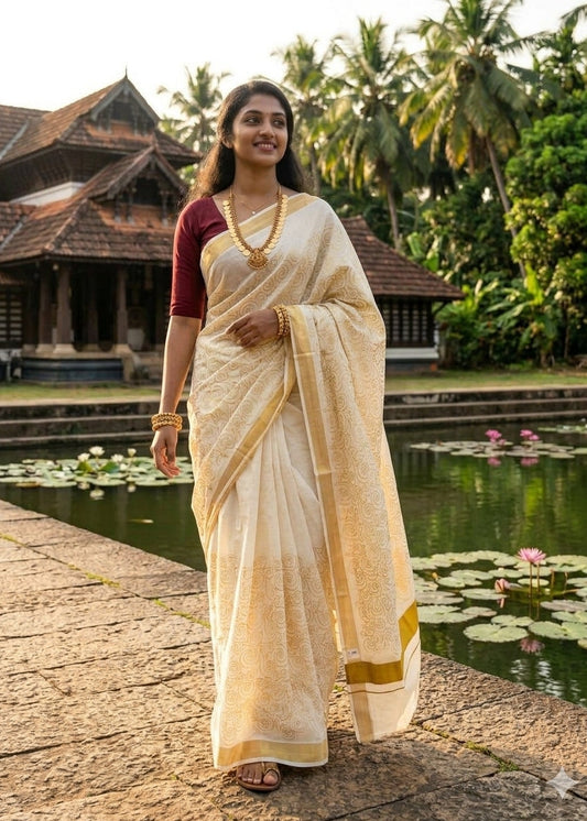 Kerala Cotton Saree With Embroidery Work SL207