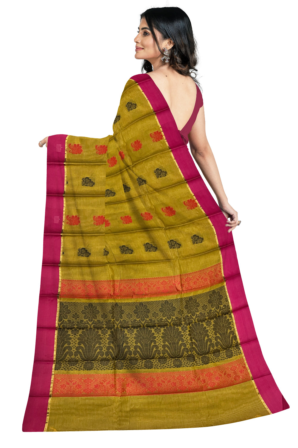 Southloom Cotton Green Saree with Woven Butta Works on Body and Pallu