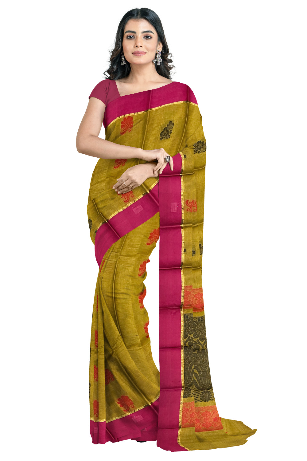 Southloom Cotton Green Saree with Woven Butta Works on Body and Pallu