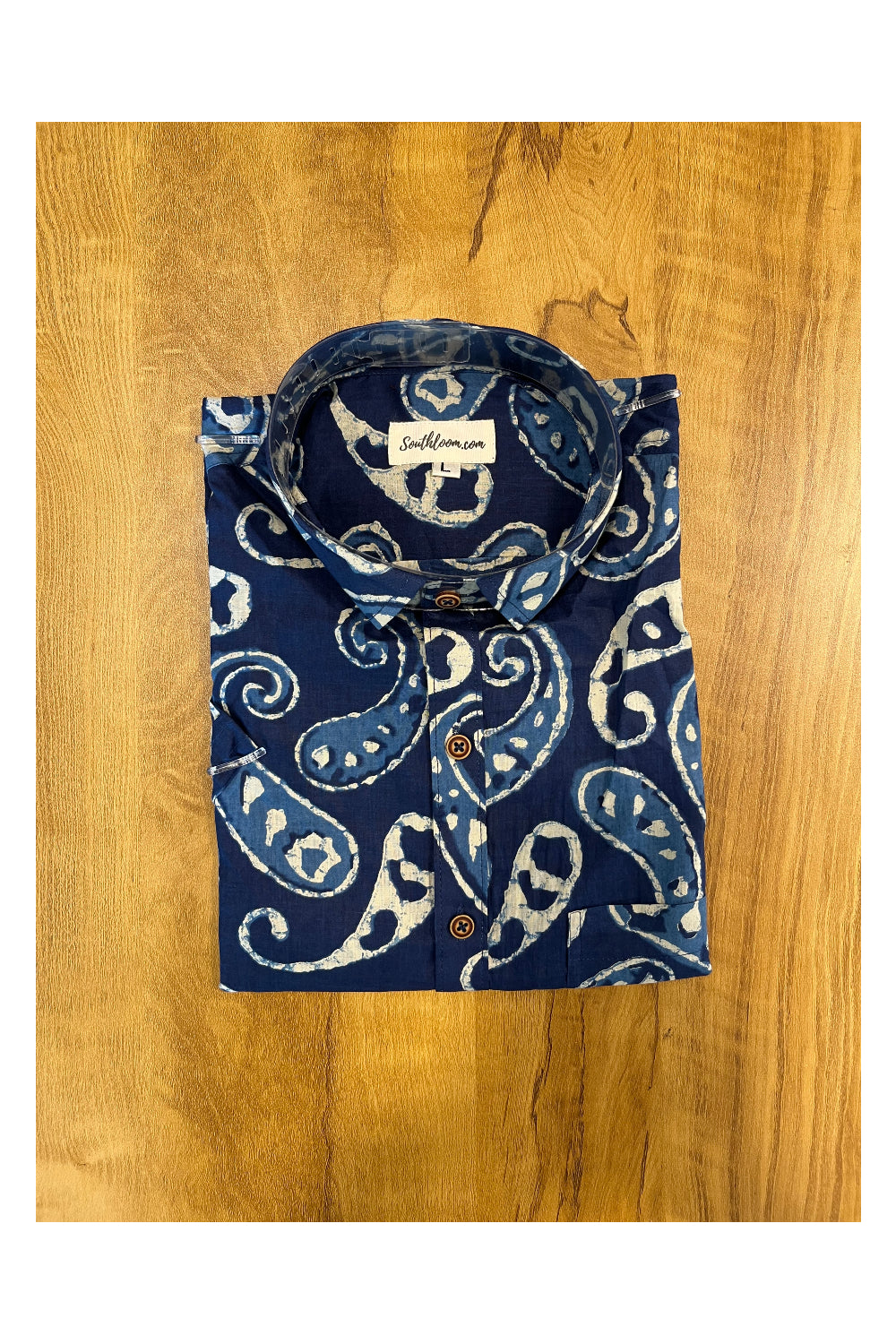 Southloom Jaipur Cotton Blue Hand Block Printed Shirt (Half Sleeves)