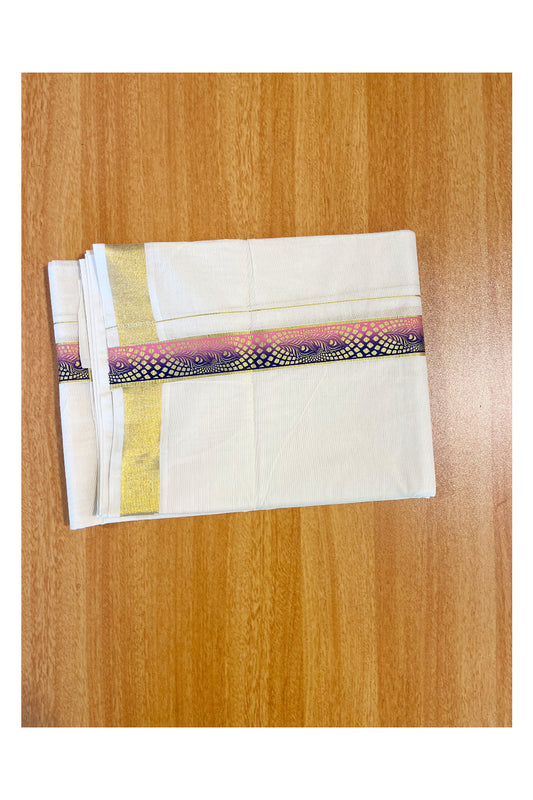 Southloom Pure Cotton Off White Double Mundu with Mural Printed Design Along Kasavu Kara