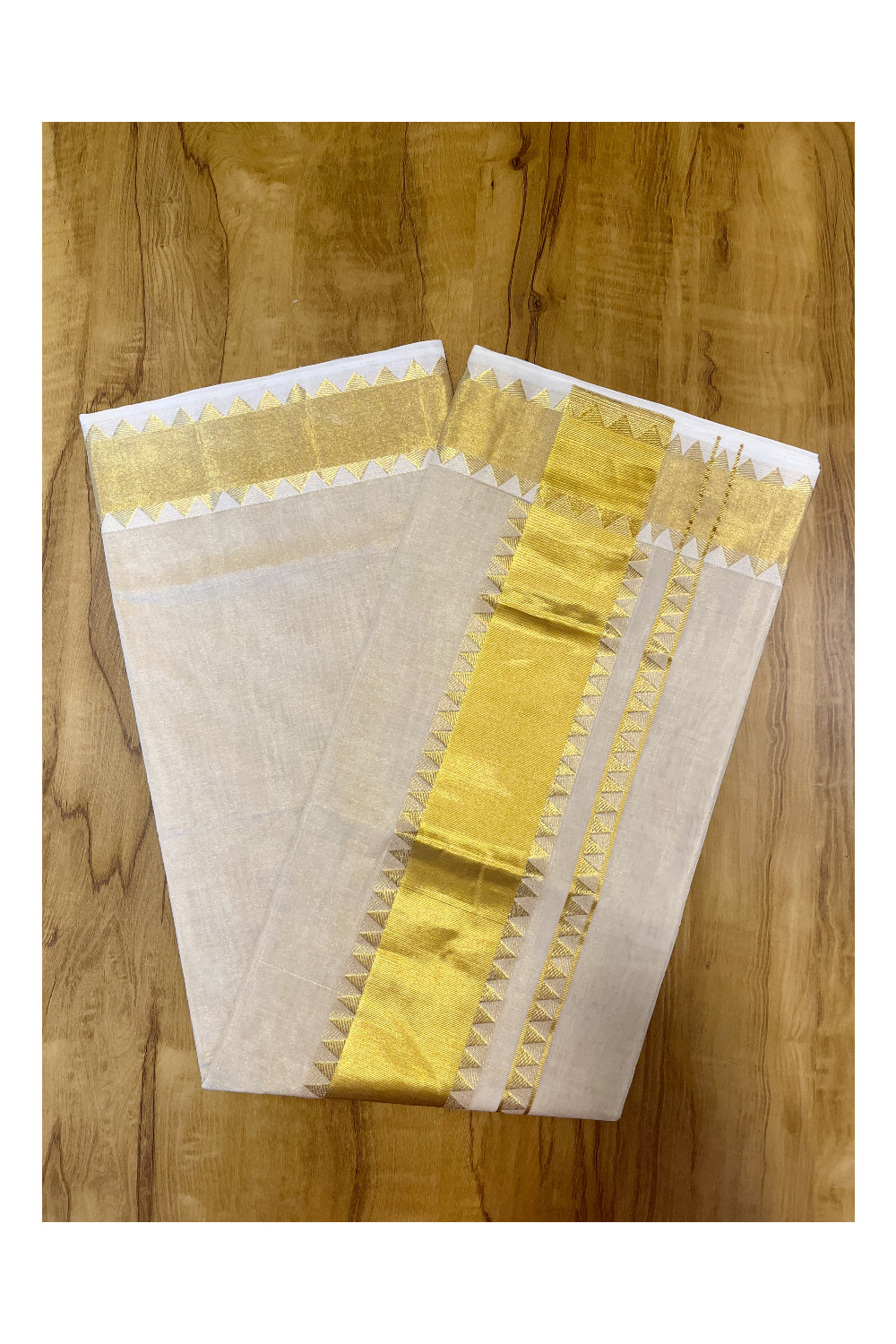 Southloom Premium Handloom Tissue Kasavu Saree with Temple Woven Border