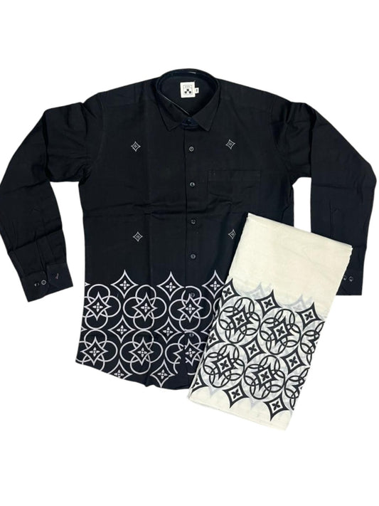 Southloom Cotton printed Black Men's Combo (Shirt + Mundu) SL578