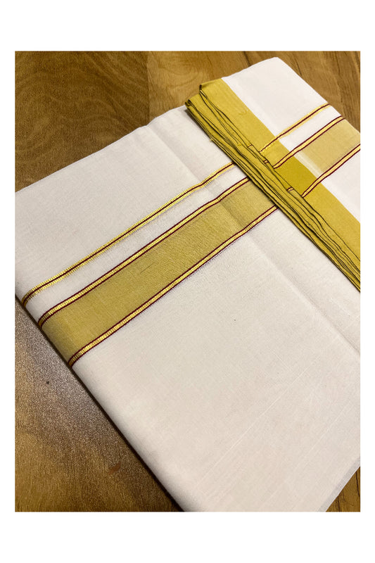 Premium Balaramapuram Handloom Unakkupaavu 1 inch Double Mundu with Kasavu and Green Kara