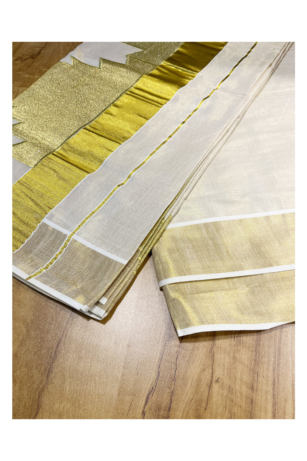 Kerala Tissue Kasavu Saree With Heavy Temple Woven Works on Border