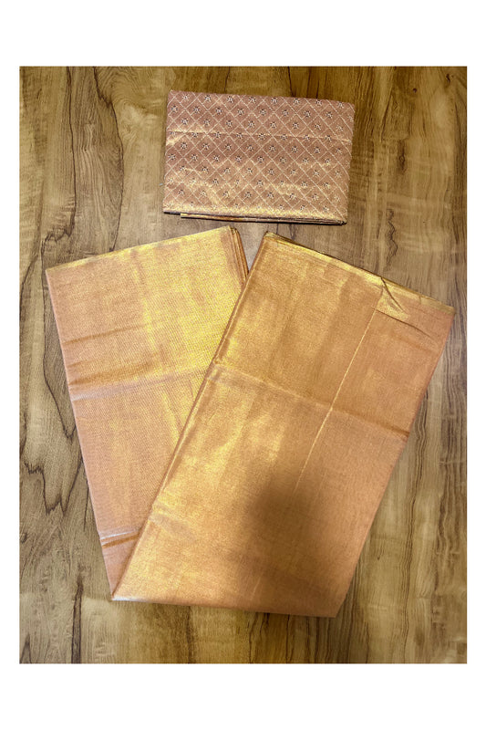 Southloom Semi Silk Golden Tissue Saree With Embroidary Blouse Piece