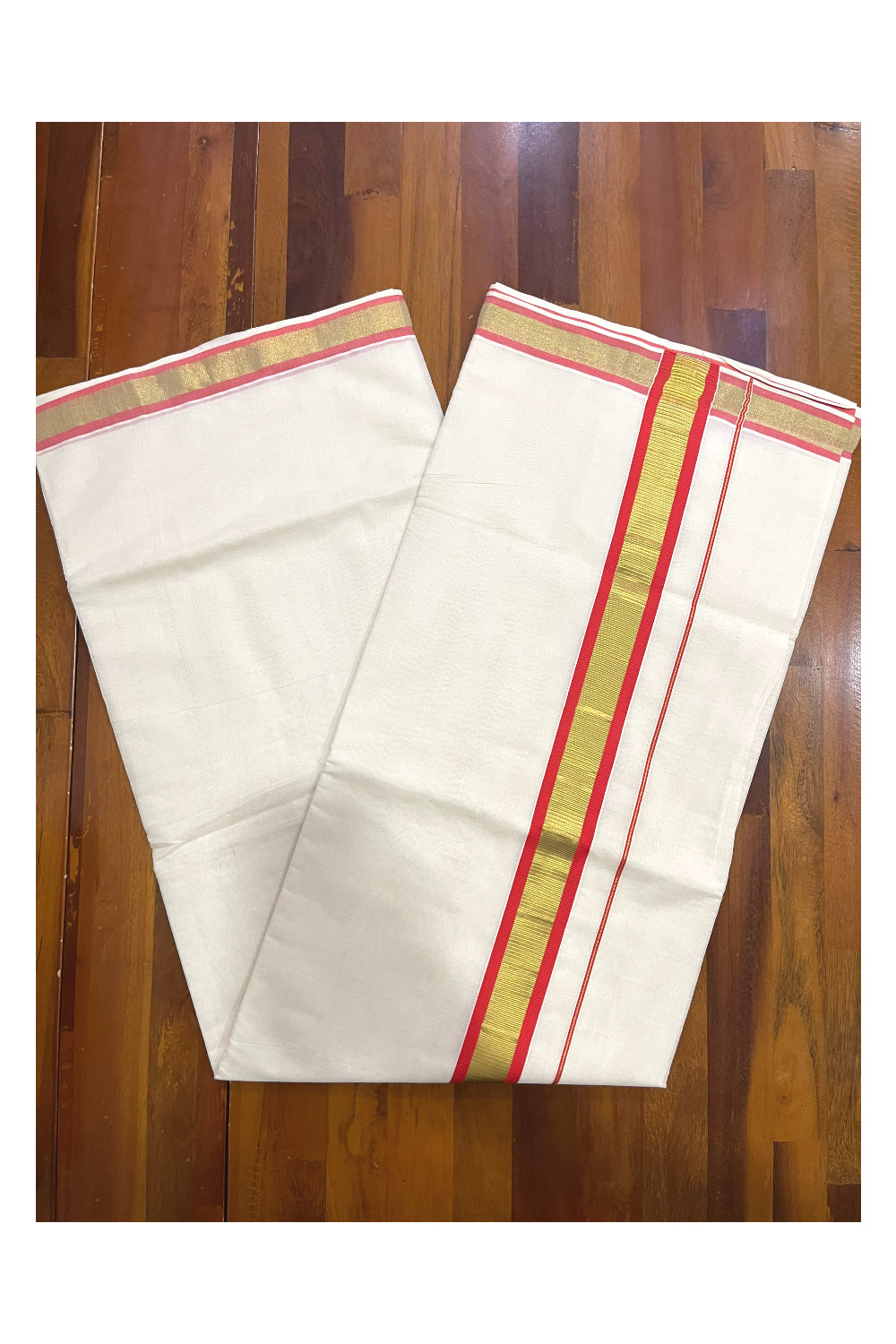 Kerala Pure Cotton Saree with Kasavu and Dark Orange Border