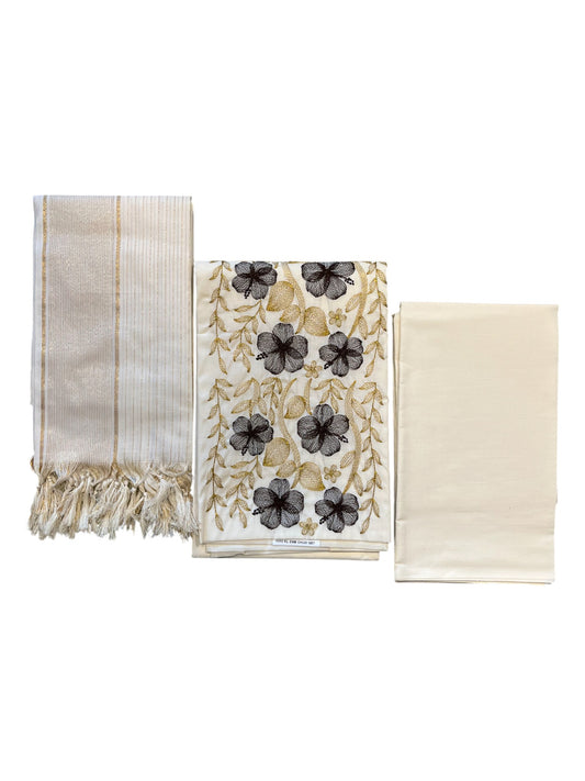 Southloom™ Cotton Churidar Salwar Suit Material with Brown Embroidery Work (include Lines Shawl / Dupatta)