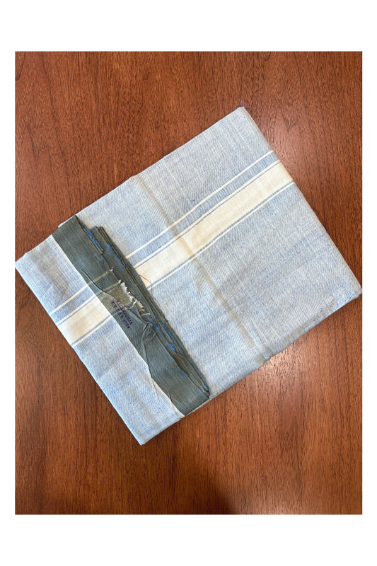 Southloom Premium Handloom Blue Shaded Solid Single Mundu (Lungi) with White Border