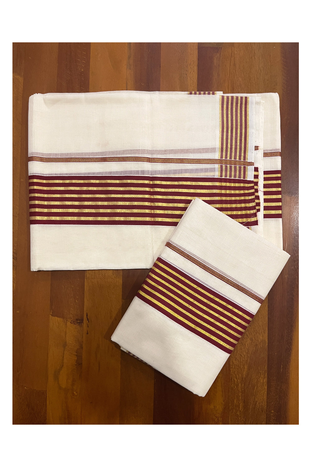 Southloom Premium Handloom Set Mundu with Kasavu and Maroon Border
