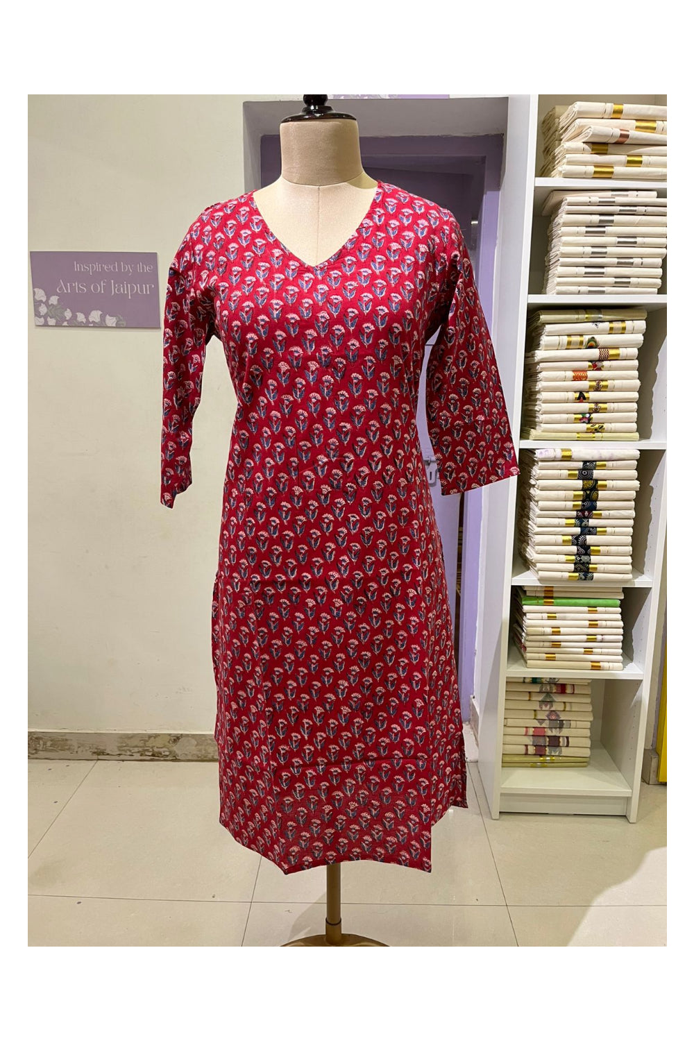 Southloom Stitched Cotton Kurti in Red Printed Designs