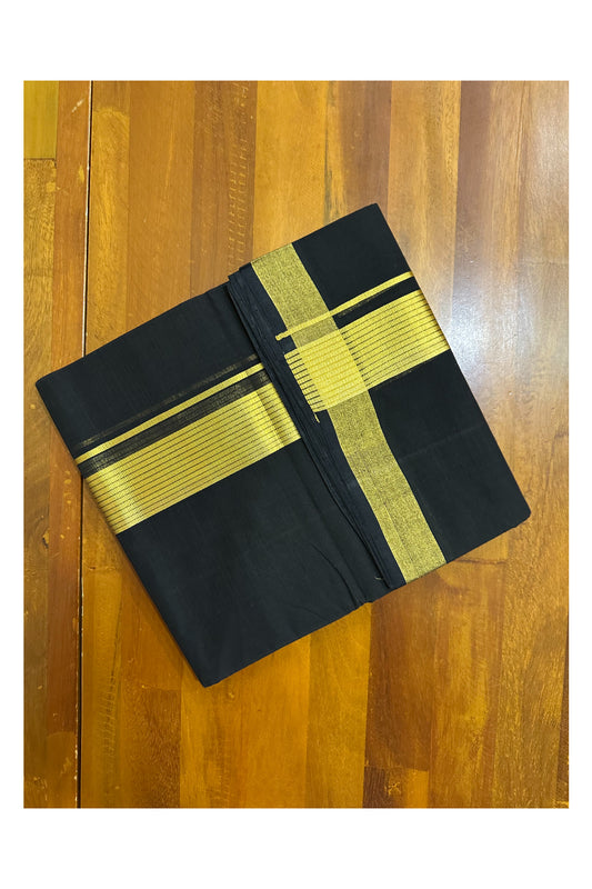 Southloom Balaramapuram Unakkupaavu Handloom Black Mundu with Kasavu Lines Border