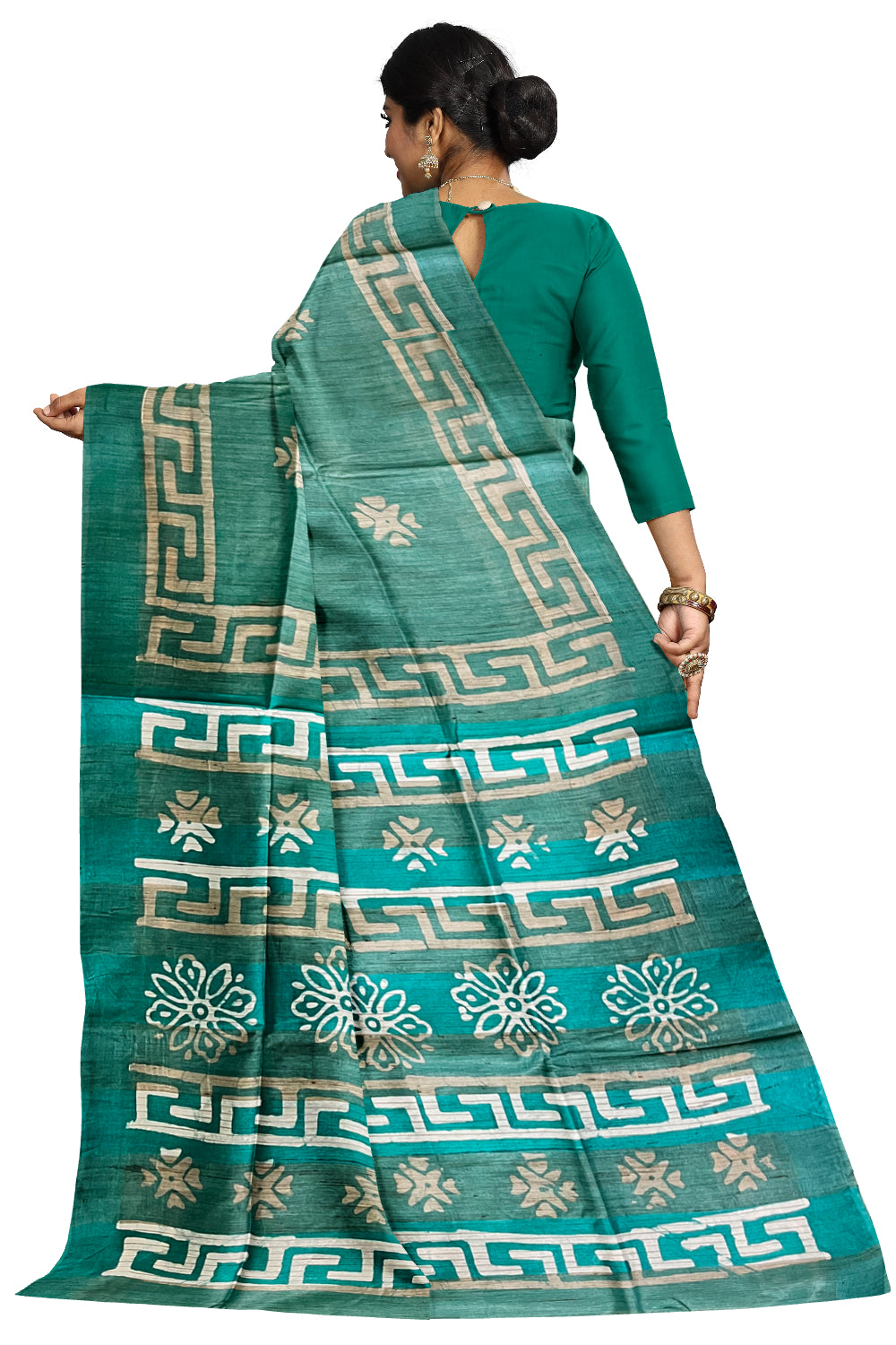 Southloom Cotton Green Saree with Baswara Prints on Body and Pallu