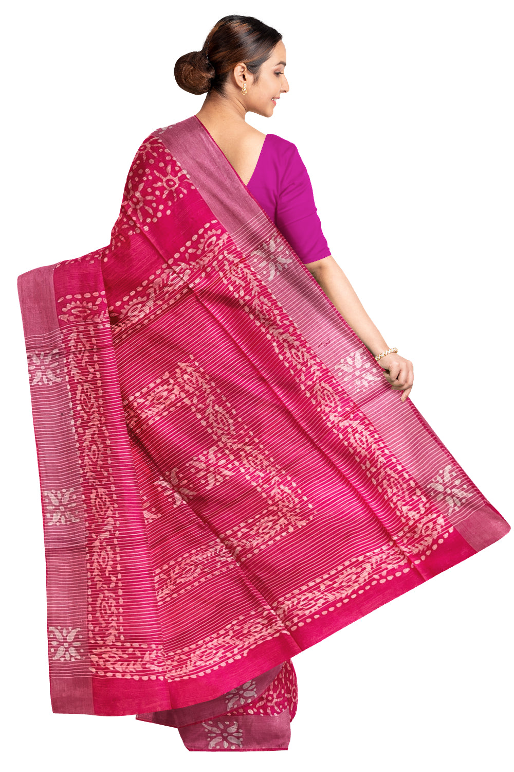 Southloom Cotton Pink Saree with Baswara Prints on Body and Pallu