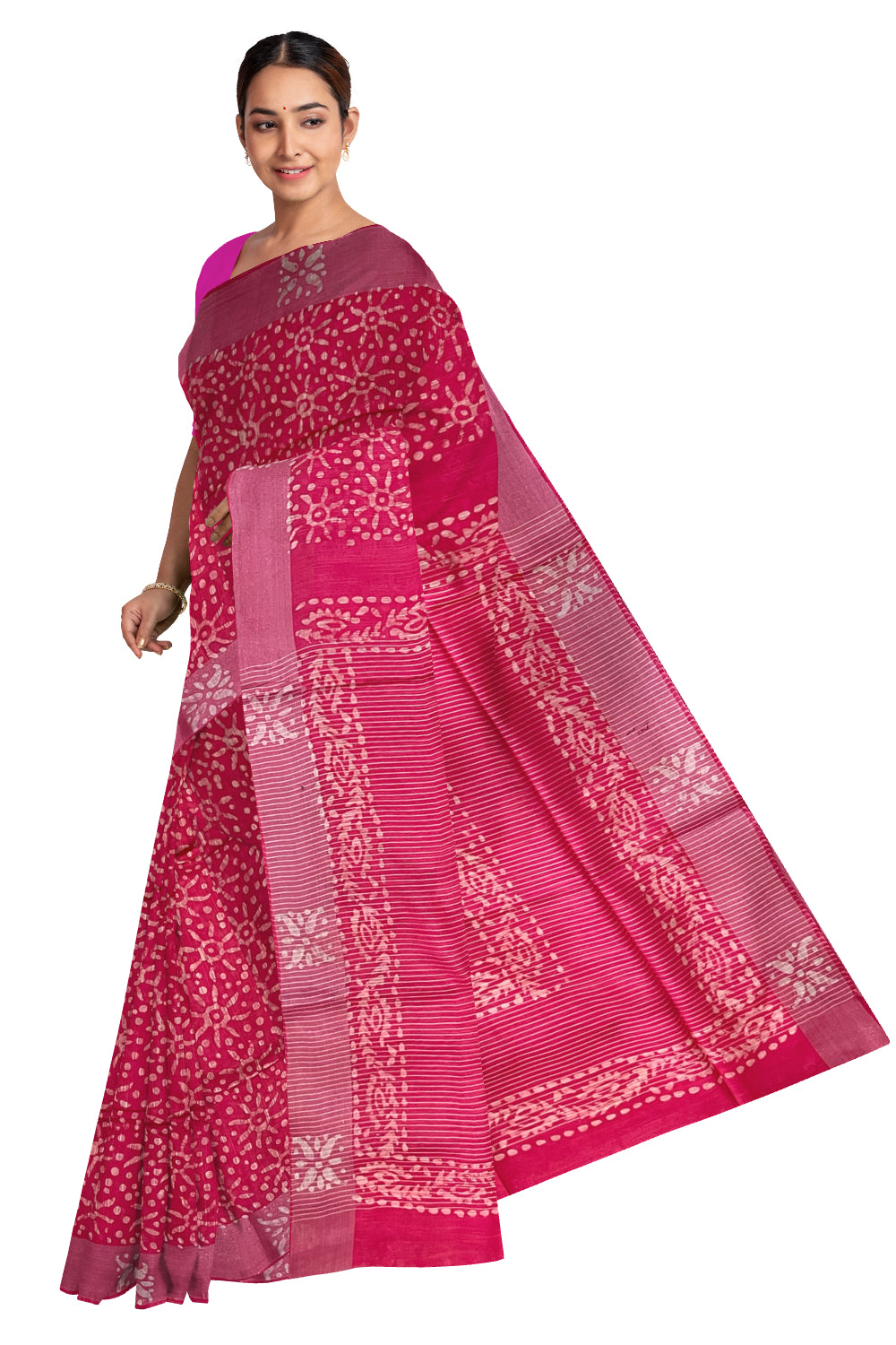 Southloom Cotton Pink Saree with Baswara Prints on Body and Pallu