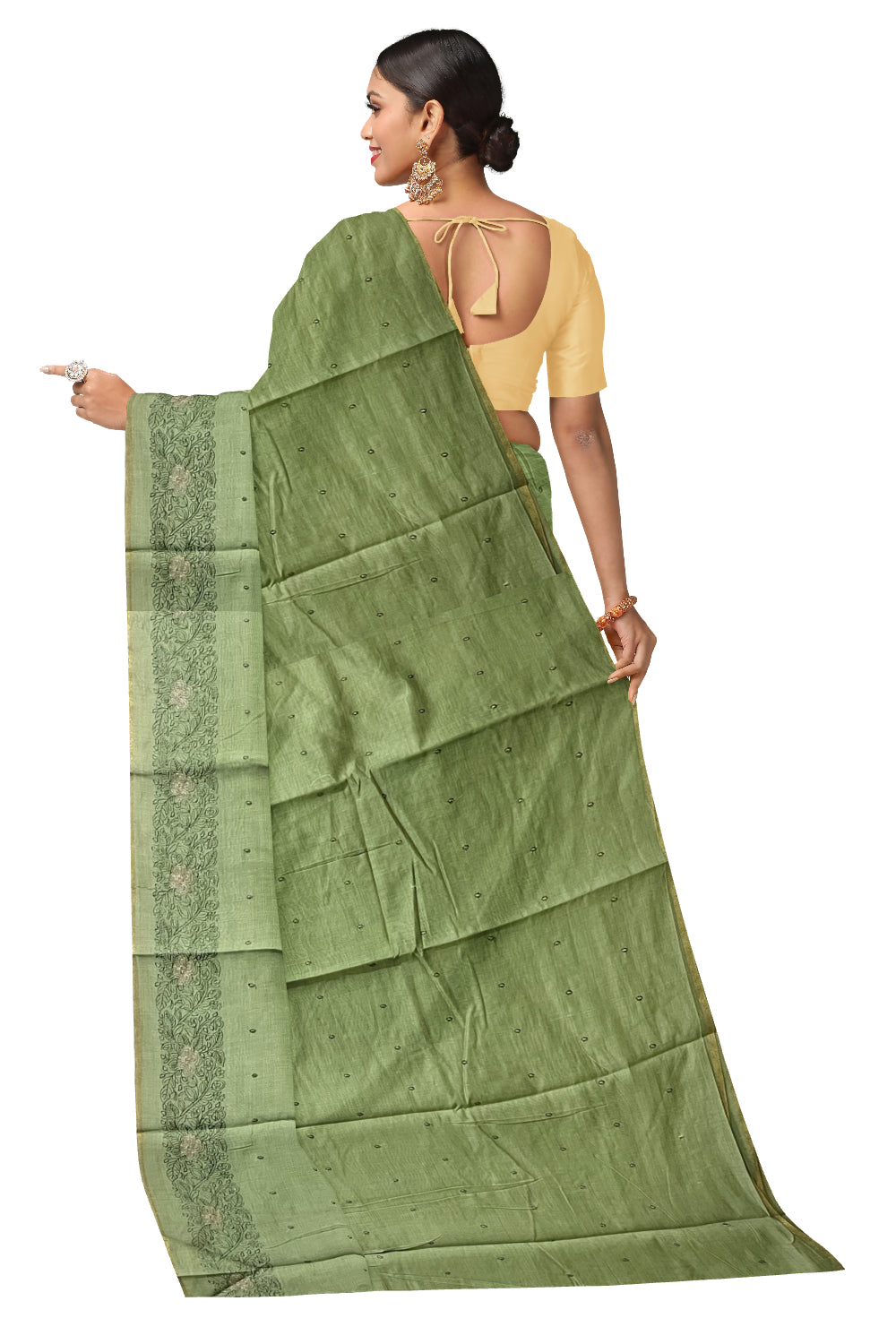 Southloom Cotton Light Green Saree with Embroidered Border