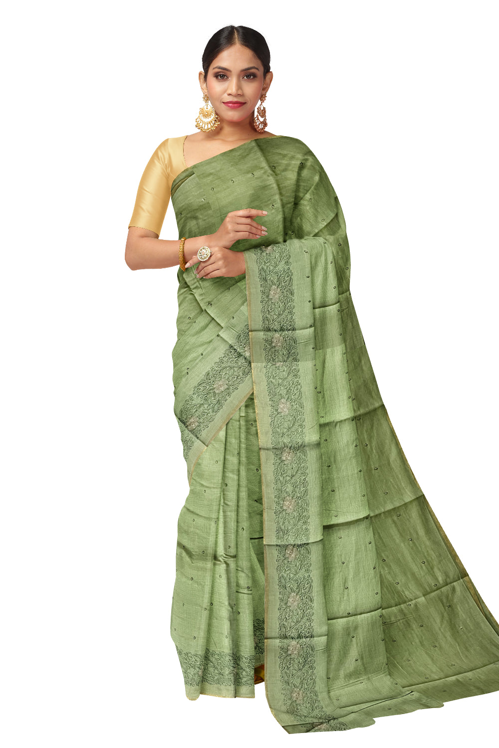 Southloom Cotton Light Green Saree with Embroidered Border