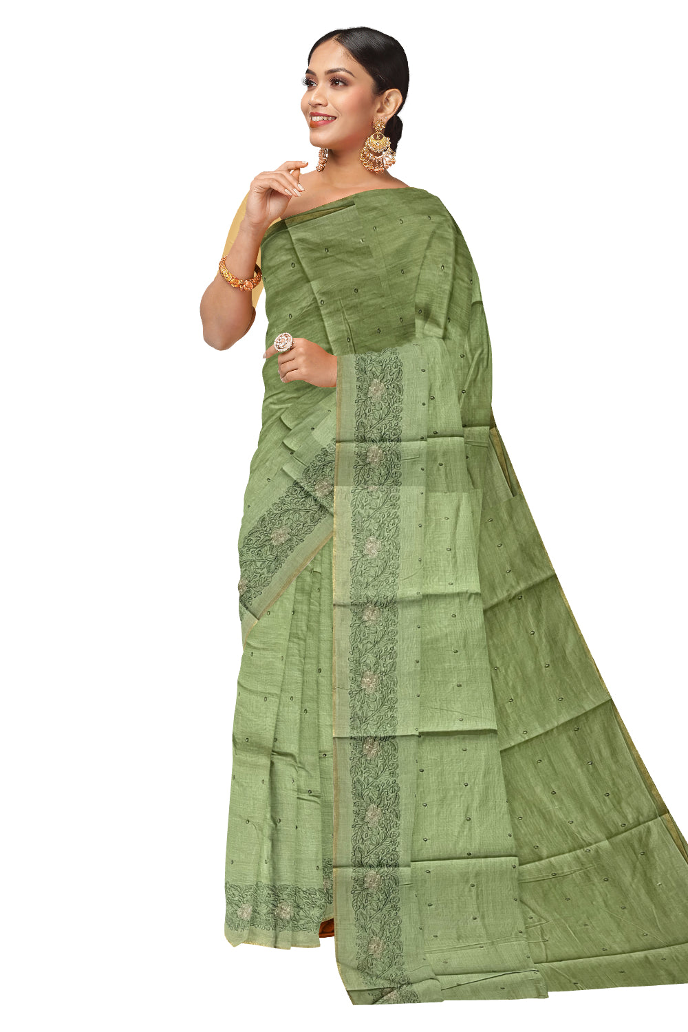 Southloom Cotton Light Green Saree with Embroidered Border