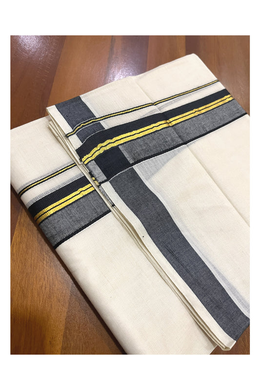 Pure Cotton Kerala Double Mundu with Kasavu and Black Kara (South Indian Kerala Dhoti)