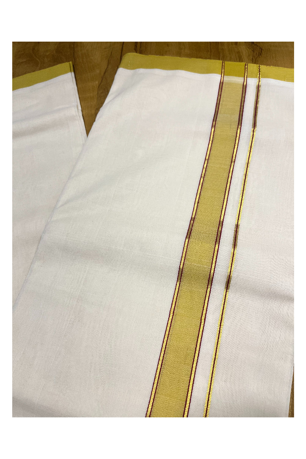 Premium Balaramapuram Handloom Unakkupaavu 1 inch Double Mundu with Kasavu and Green Kara