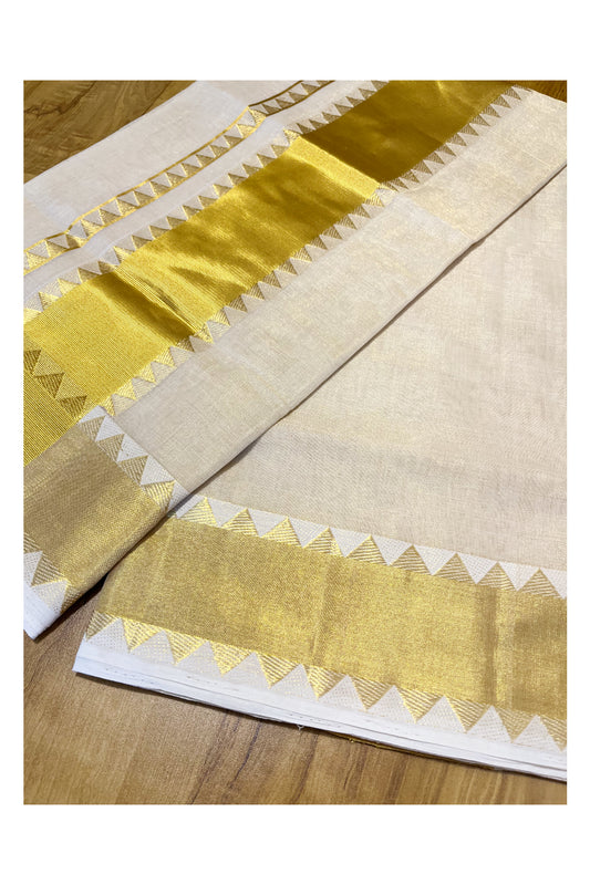 Southloom Premium Handloom Tissue Kasavu Saree with Temple Woven Border