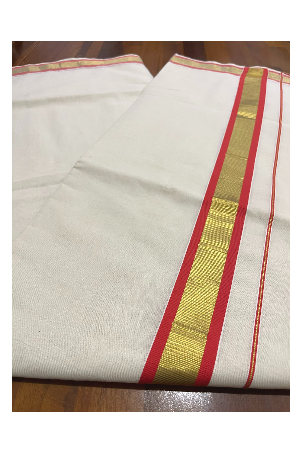 Kerala Pure Cotton Saree with Kasavu and Dark Orange Border