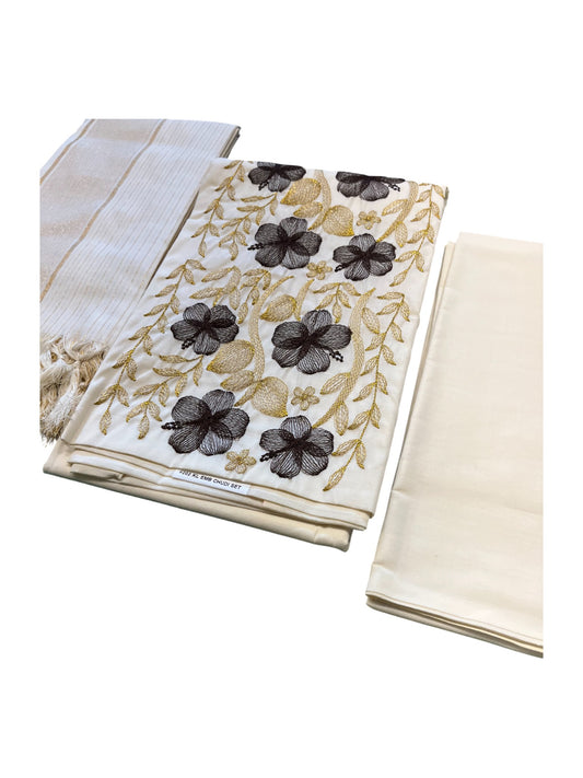 Southloom™ Cotton Churidar Salwar Suit Material with  Brown Embroidery Work (include Lines Shawl / Dupatta)