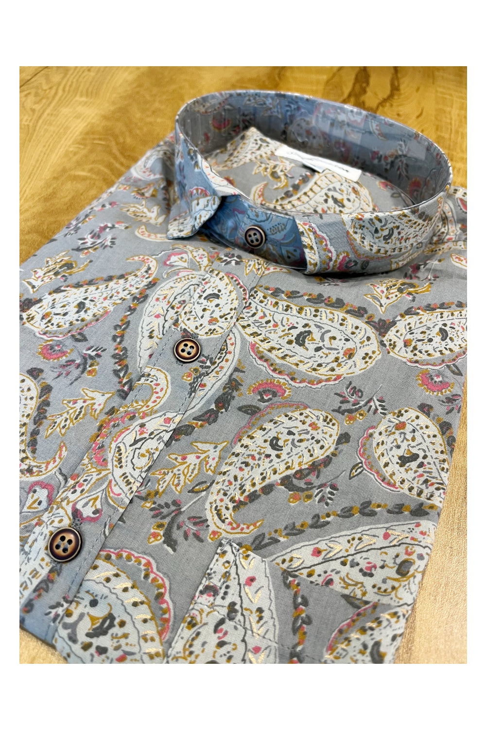 Southloom Jaipur Cotton Grey Hand Block Printed Shirt (Full Sleeves)