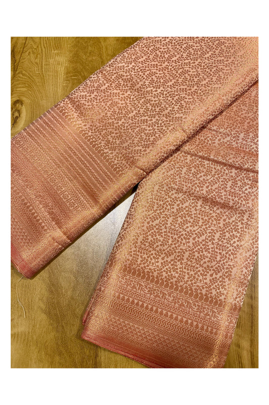 Southloom Premium Semi Silk Zari Work Brocade Saree in Bridal Peach with Matching Pallu (Kanchipuram Pattu Saree)