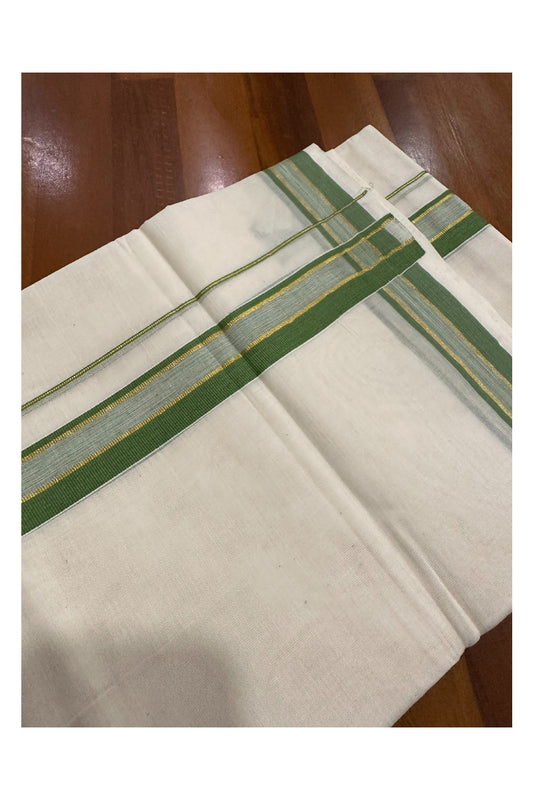 Southloom Premium Handloom Mundu with Green and Kasavu Kara (Onam Mundu 2023)