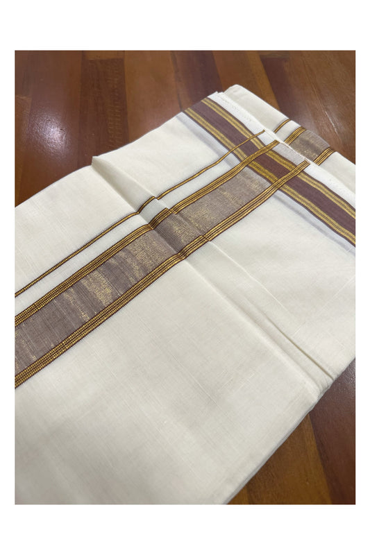 Southloom Premium Handloom Mundu with Brown and Kasavu Kara (Onam Mundu 2023)