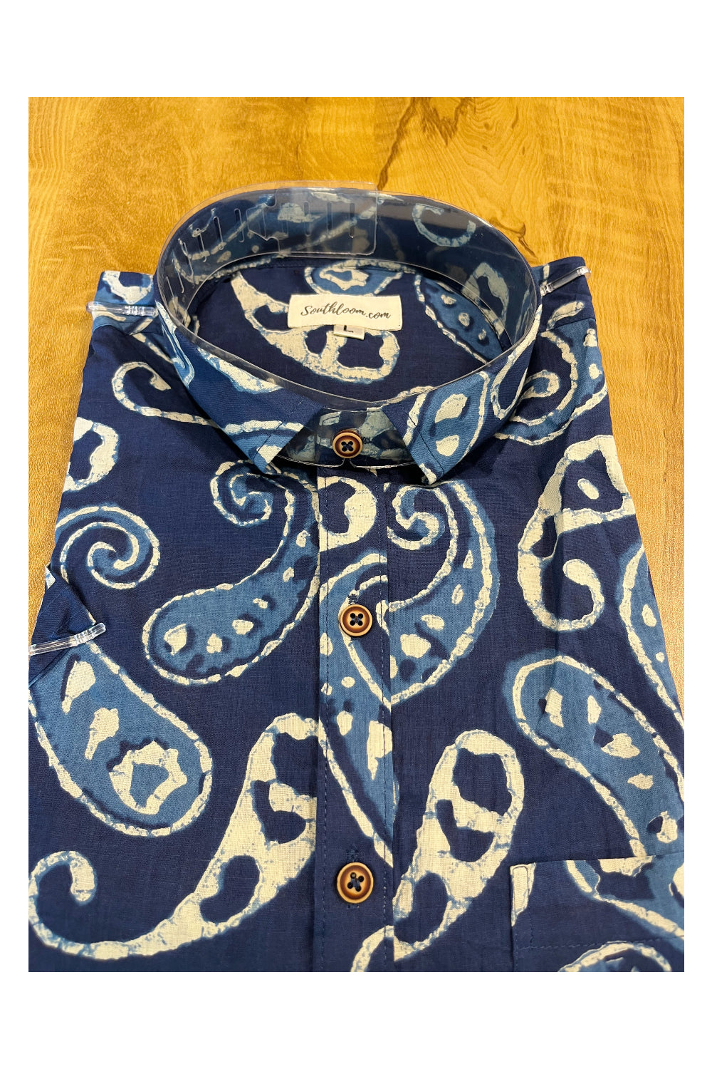 Southloom Jaipur Cotton Blue Hand Block Printed Shirt (Half Sleeves)