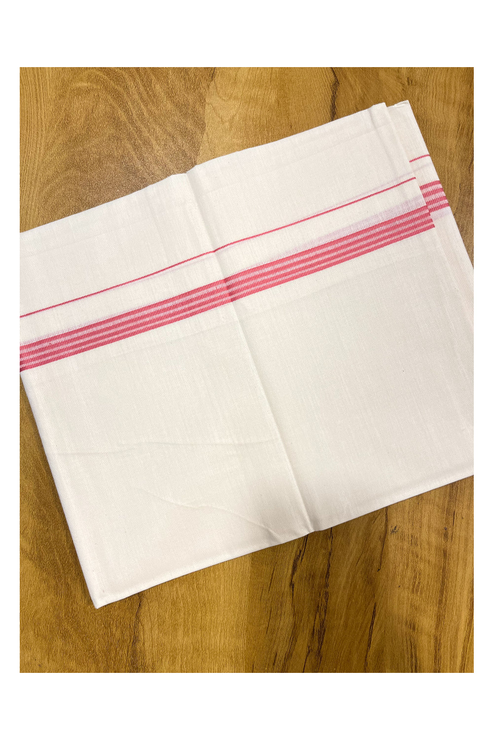 Southloom Off White Single Mundu / Lungi with Pink Lines On Kara (South Indian Kerala Dhoti)