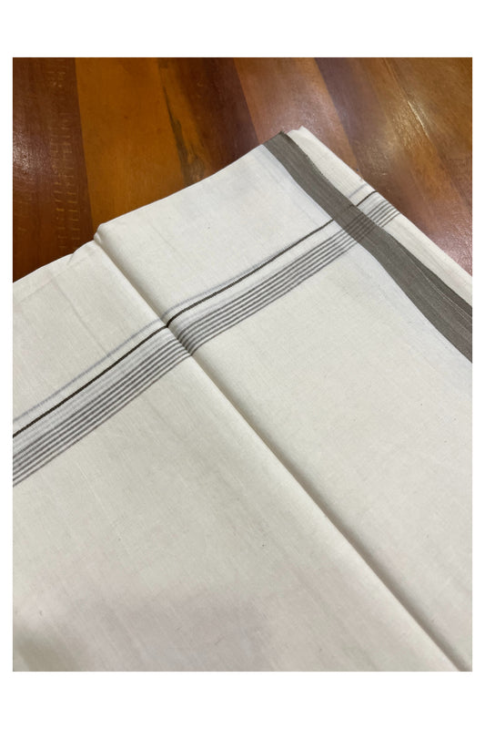 Pure Cotton Off White Double Mundu with Light Brown Border (South Indian Kerala Dhoti)-  Vishu 2024 Collection