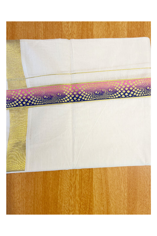 Southloom Pure Cotton Off White Double Mundu with Mural Printed Design Along Kasavu Kara