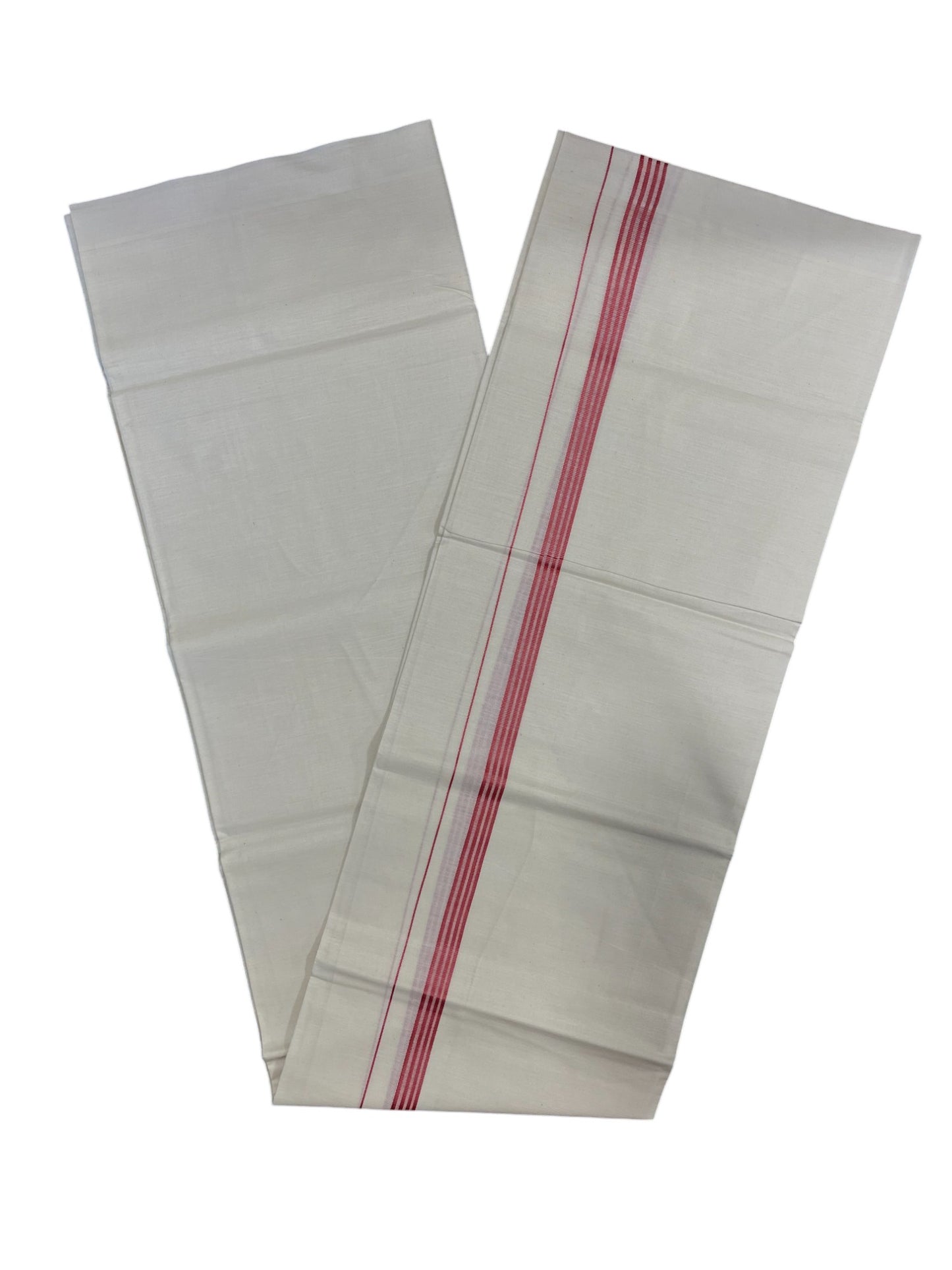 Southloom Off White Single Mundu / Lungi with Pink Lines On Kara (South Indian Kerala Dhoti)