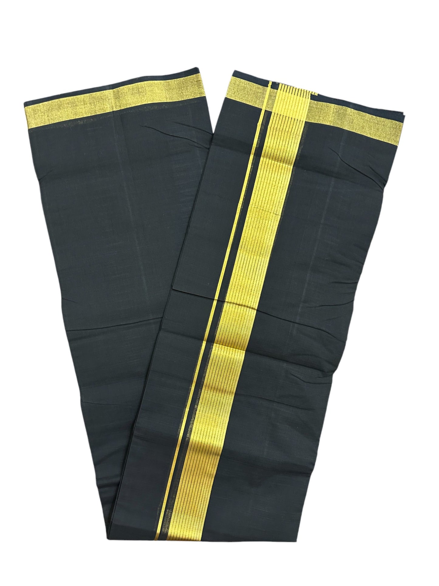 Southloom Balaramapuram Unakkupaavu Handloom Black Mundu with Kasavu Lines Border