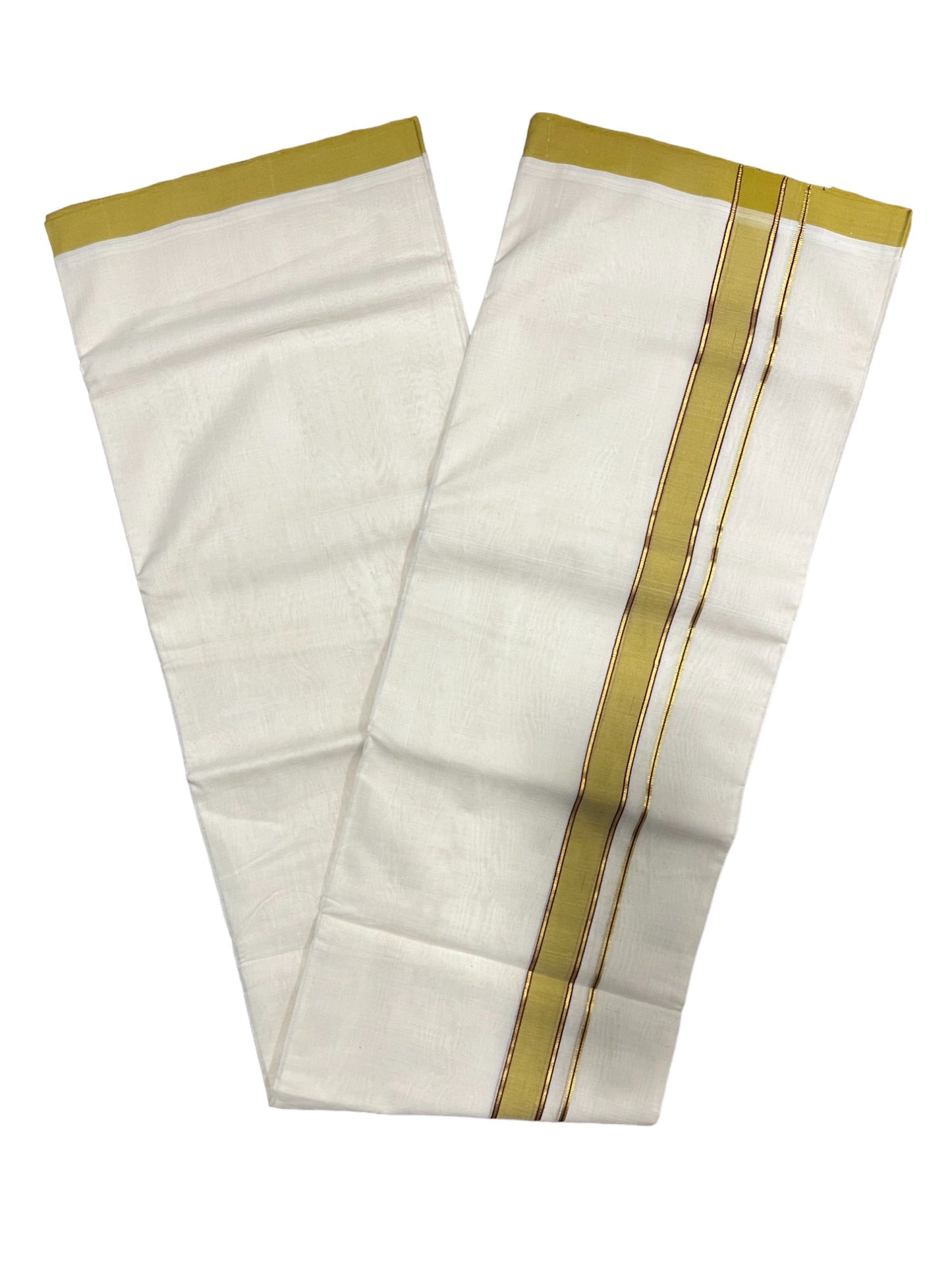 Premium Balaramapuram Handloom Unakkupaavu 1 inch Double Mundu with Kasavu and Green Kara