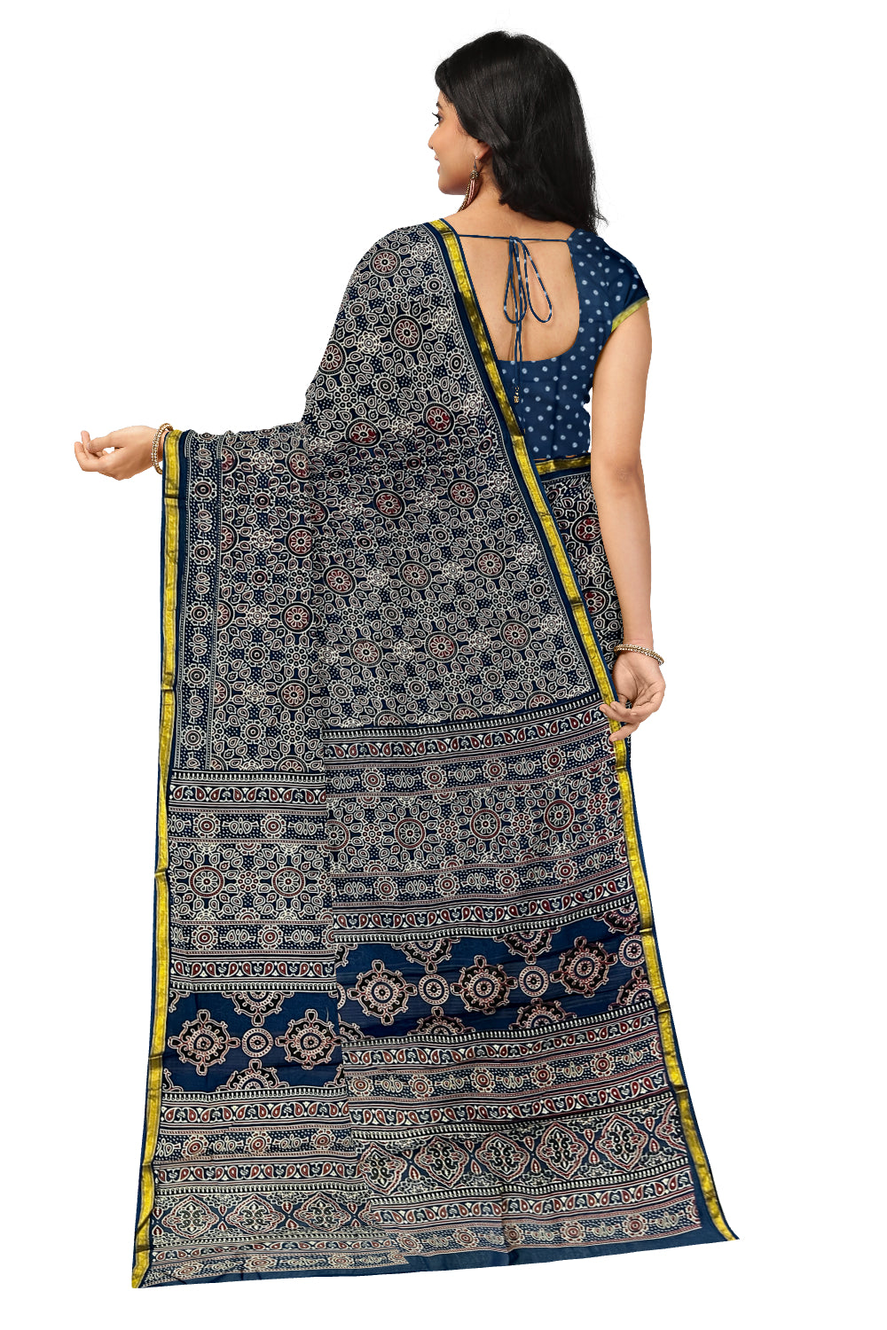 Southloom Cotton Maroon Blue Designer Printed Saree with Blouse Piece