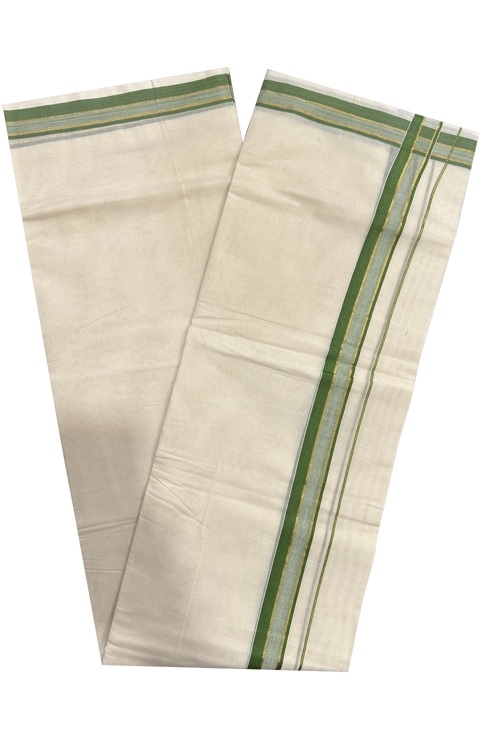 Southloom Premium Handloom Mundu with Green and Kasavu Kara (Onam Mundu 2023)