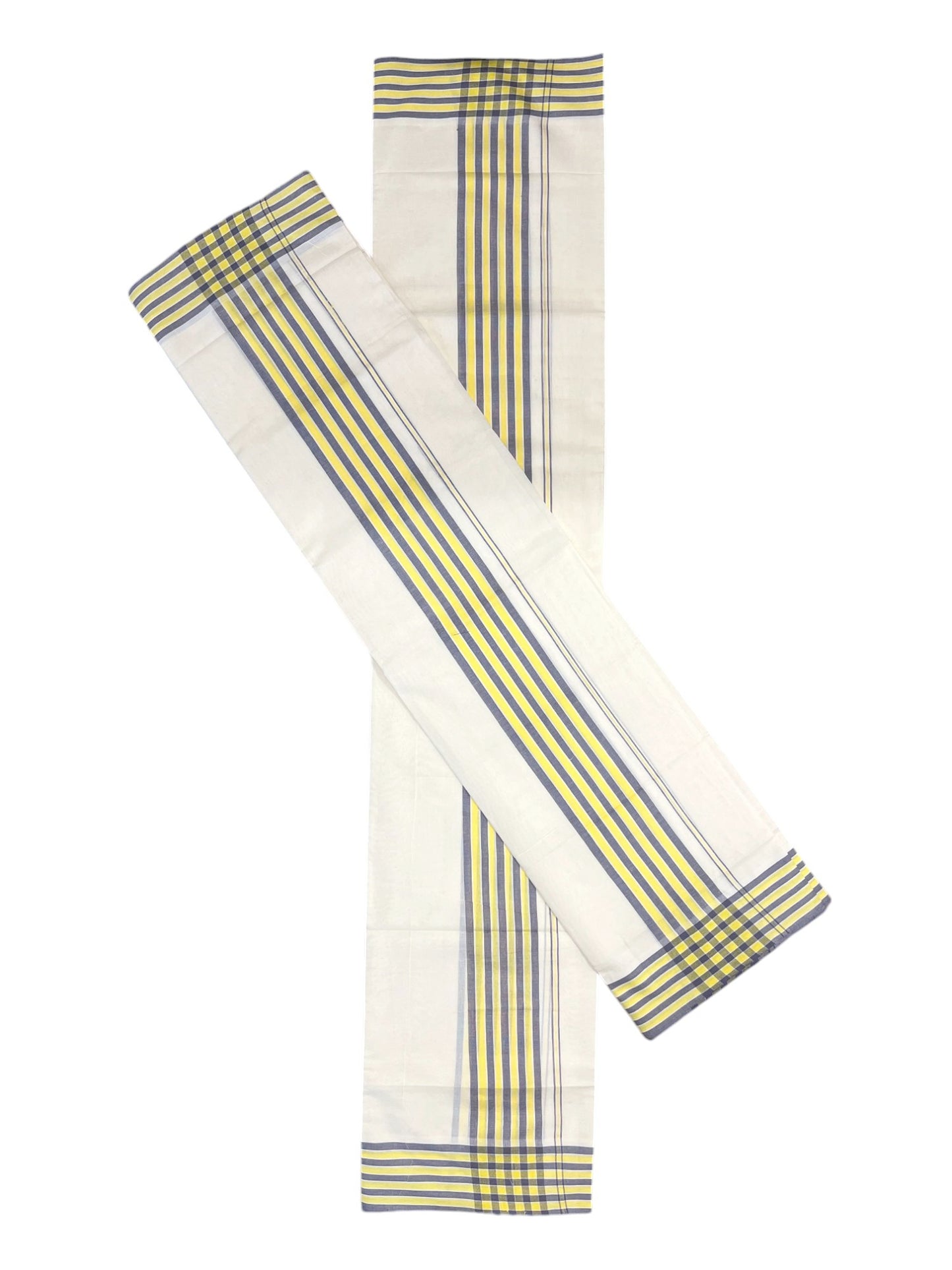 Southloom Mulloth Soft Cotton Grey Yellow Border Set Mundu 2.80 Mtrs