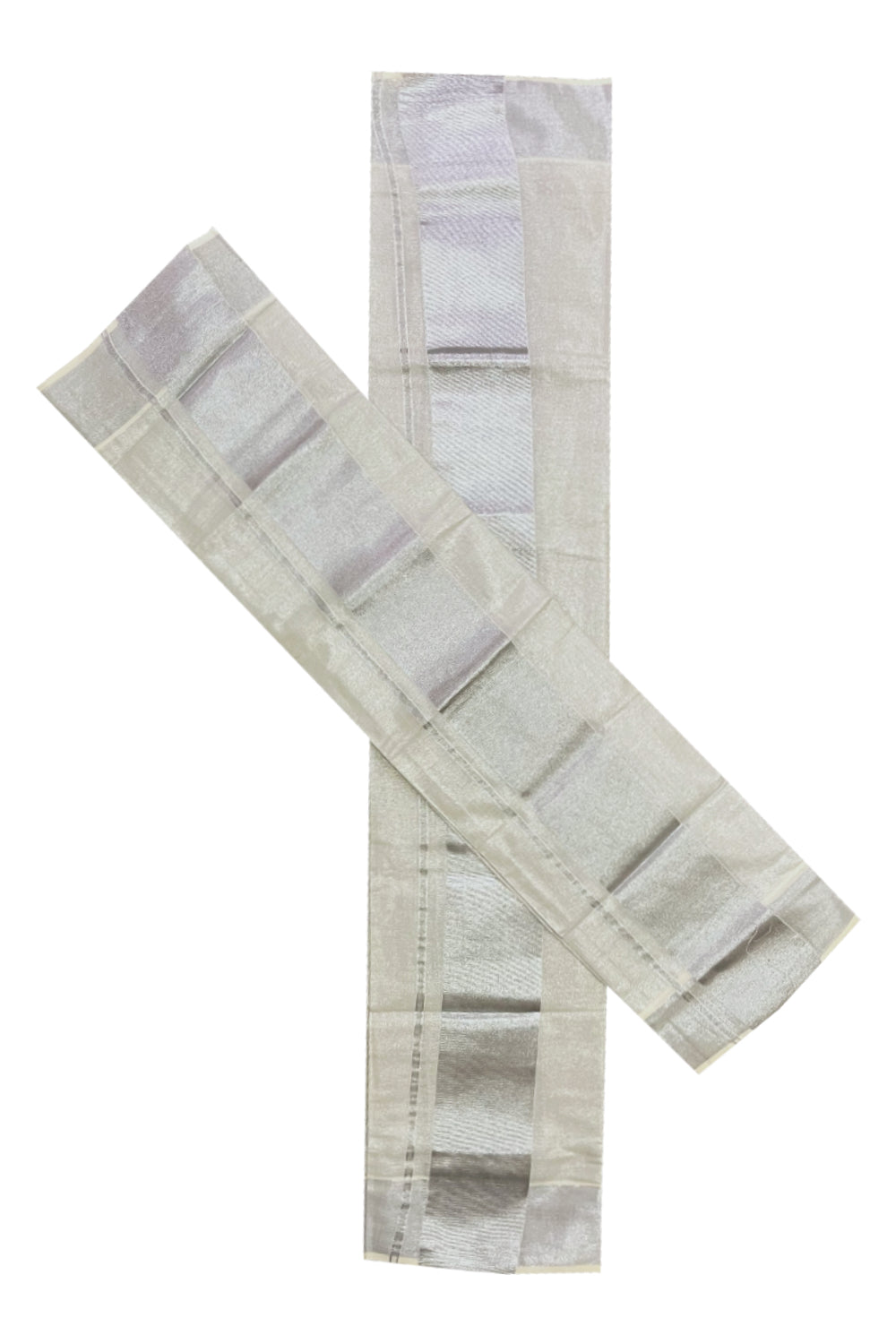 Single Plain Silver Tissue Set Mundu (Mundum Neriyathum) with 4 inch Border 2.80 Mtrs