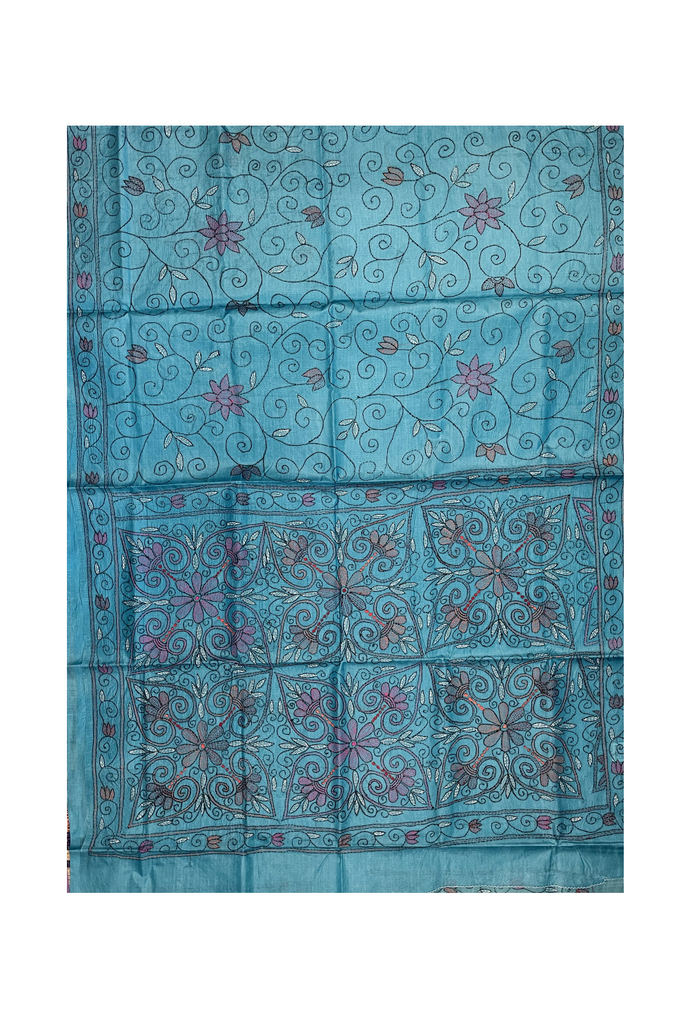 Southloom Kantha Thread Work Designer Blue Saree